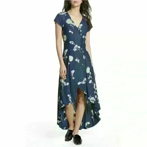 FREE PEOPLE Blue Lost in You Floral High Low Midi Dress XS - Picture 5 of 16